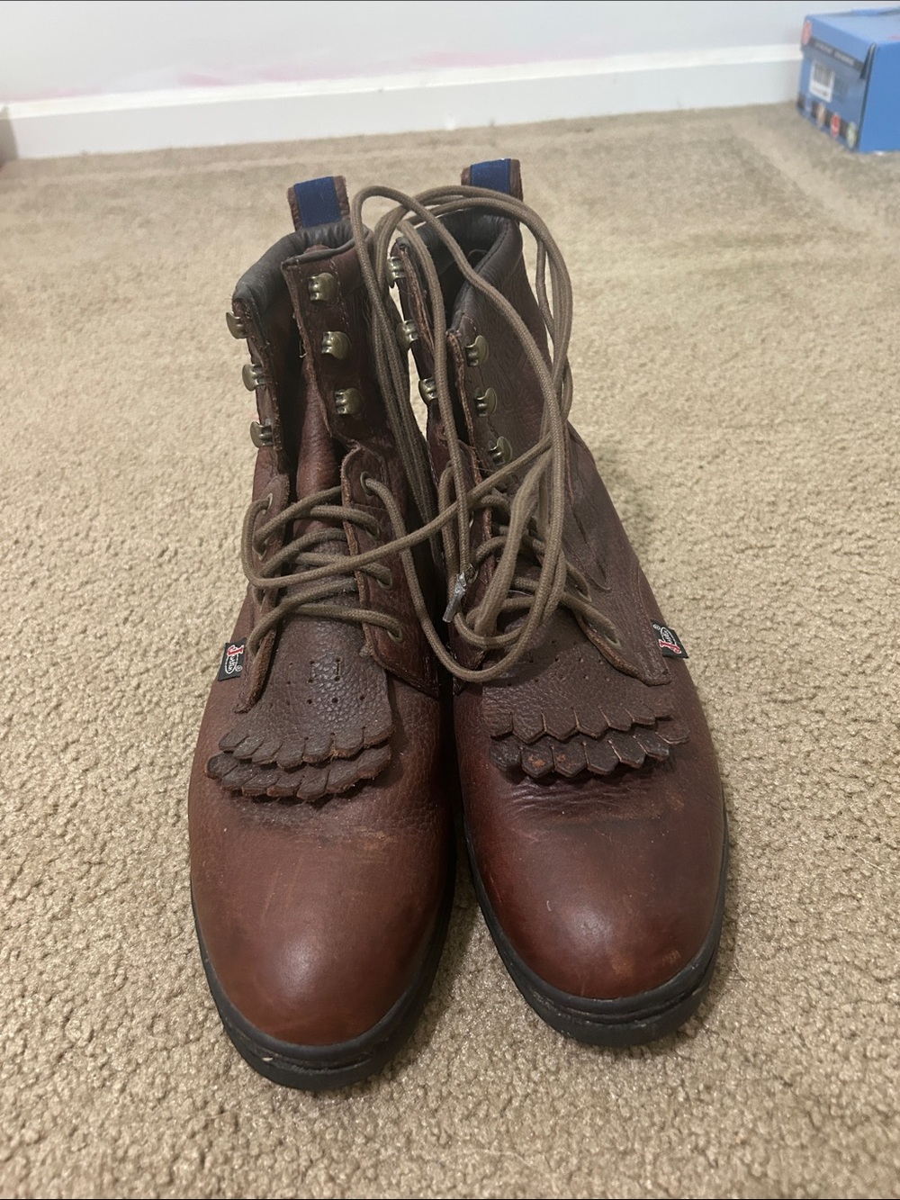 Justin Boots Men’s Dark Brown Leather Lace-Up Work Boots - Picture 2 of 4